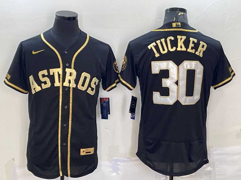 Mens Houston Astros #30 Kyle Tucker Black Gold Flex Base Stitched Jersey